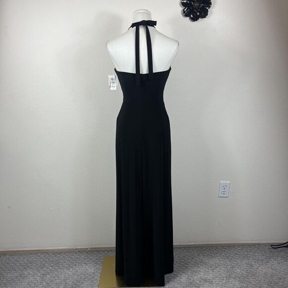 Y2K Betsy Adam Dress Womens 6 Black Halter Sweetheart Gown Rhinestone USA - Picture 2 of 12